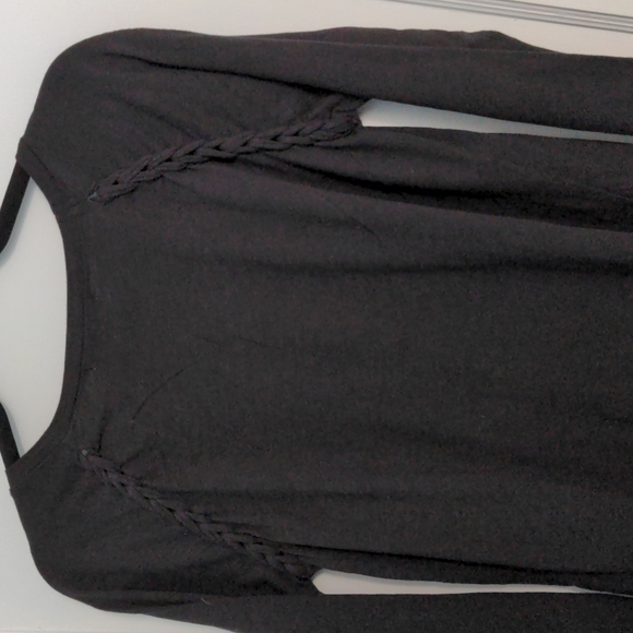 Ya Los Angeles Sz L Black Cotton Rayon Top with braiding detail New without tags - Picture 2 of 4